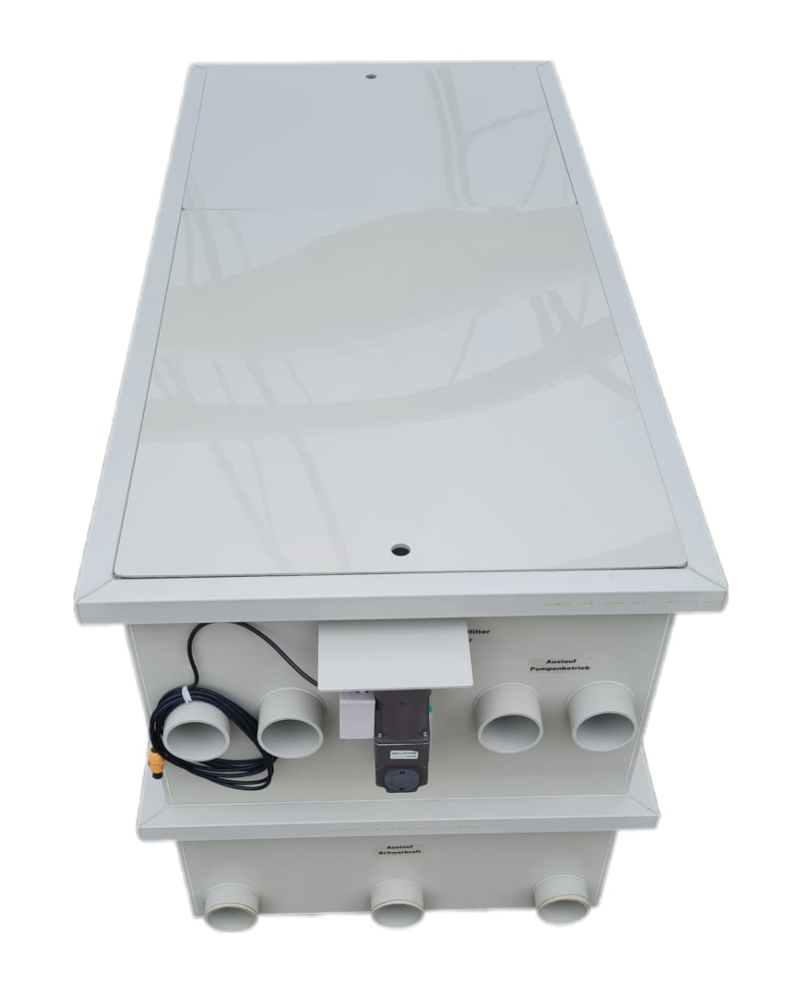 EPS Combi-Trommelfilter CF65 + integrierte Biokammer + integrierte Pumpenkammer + Rinnenspülung + Steuerung + Spülpumpe + UV-Schutz + Edelstahlsieb in Sandwichbauweise