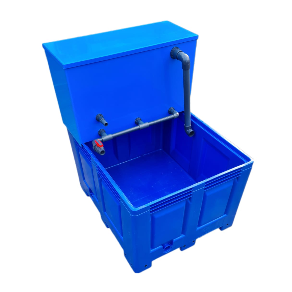 Aufsatzfilter 230 L, blau mit Deckel und kompletter Verrohrung für 600 L Becken Aufsatzfilter 230 L, blau mit Deckel und kompletter Verrohrung für 600 L Becken