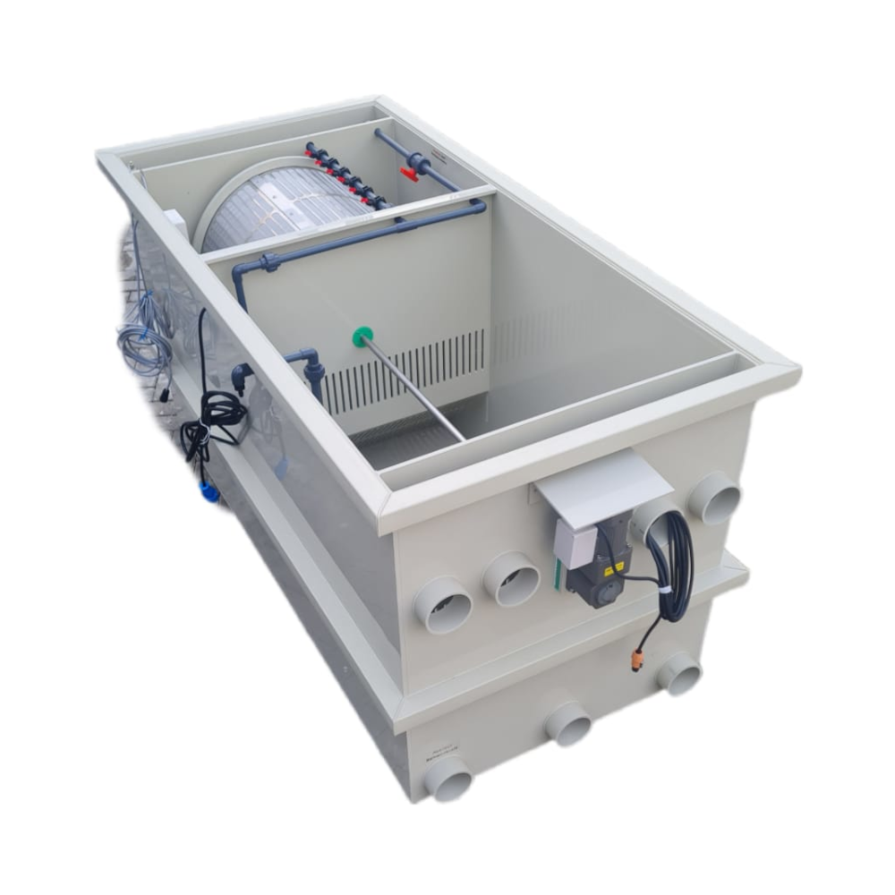 EPS Combi-Trommelfilter CL65 + integrierte Biokammer + Rinnenspülung + Steuerung + Spülpumpe + UV-Schutz + Edelstahlsieb in Sandwichbauweise EPS Combi-Trommelfilter CL65 + integrierte Biokammer + Rinnenspülung + Steuerung + Spülpumpe + UV-Schutz + Edelstahlsieb in Sandwichbauweise