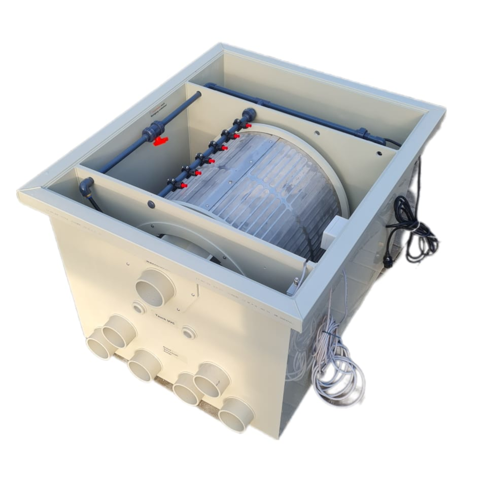 EPS Trommelfilter TF65 + integrierte Pumpenkammer + Rinnenspülung + Steuerung + Spülpumpe + UV-Schutz + Edelstahlsieb in Sandwichbauweise