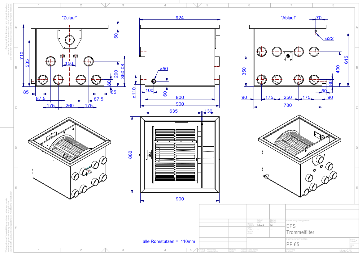 EPS Trommelfilter PP65 + Rinnenspülung + Steuerung + UV-Schutz + Edelstahlsieb in Sandwichbauweise EPS Trommelfilter PP65 + Rinnenspülung + Steuerung + UV-Schutz + Edelstahlsieb in Sandwichbauweise