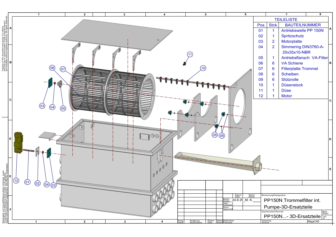 EPS Trommelfilter PP150 + Rinnenspülung + Steuerung + Spülpumpe + UV-Schutz + Edelstahlsieb in Sandwichbauweise