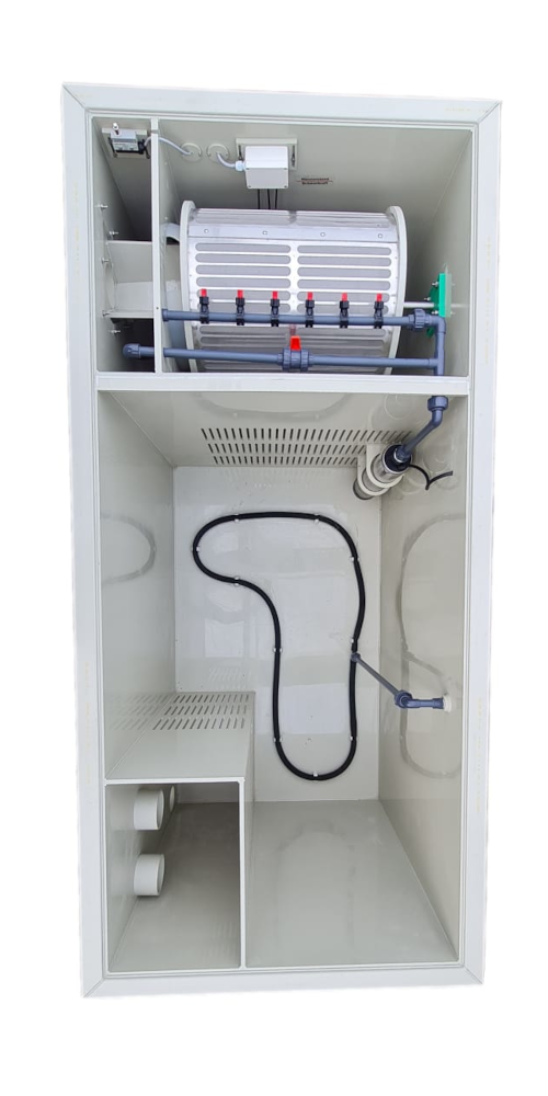 EPS Combi-Trommelfilter CF35 Quer + integrierte JUMBO-Biokammer + integrierte Pumpenkammer + Rinnenspülung + Steuerung + Spülpumpe + UV-Schutz + Edelstahlsieb in Sandwichbauweise EPS Combi-Trommelfilter CF35 Quer + integrierte JUMBO-Biokammer + integrierte Pumpenkammer + Rinnenspülung + Steuerung + Spülpumpe + UV-Schutz + Edelstahlsieb in Sandwichbauweise