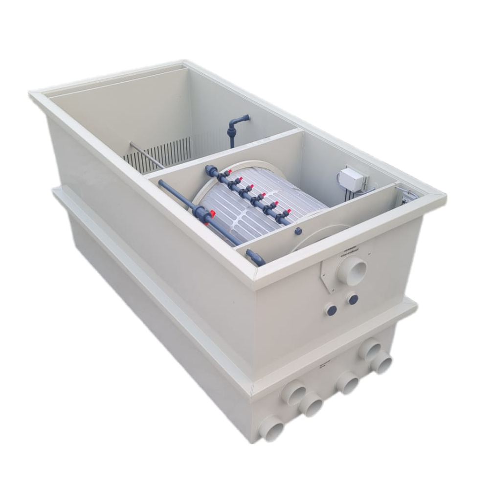 EPS Combi-Trommelfilter CL65 + integrierte Biokammer + Rinnenspülung + Steuerung + Spülpumpe + UV-Schutz + Edelstahlsieb in Sandwichbauweise EPS Combi-Trommelfilter CL65 + integrierte Biokammer + Rinnenspülung + Steuerung + Spülpumpe + UV-Schutz + Edelstahlsieb in Sandwichbauweise