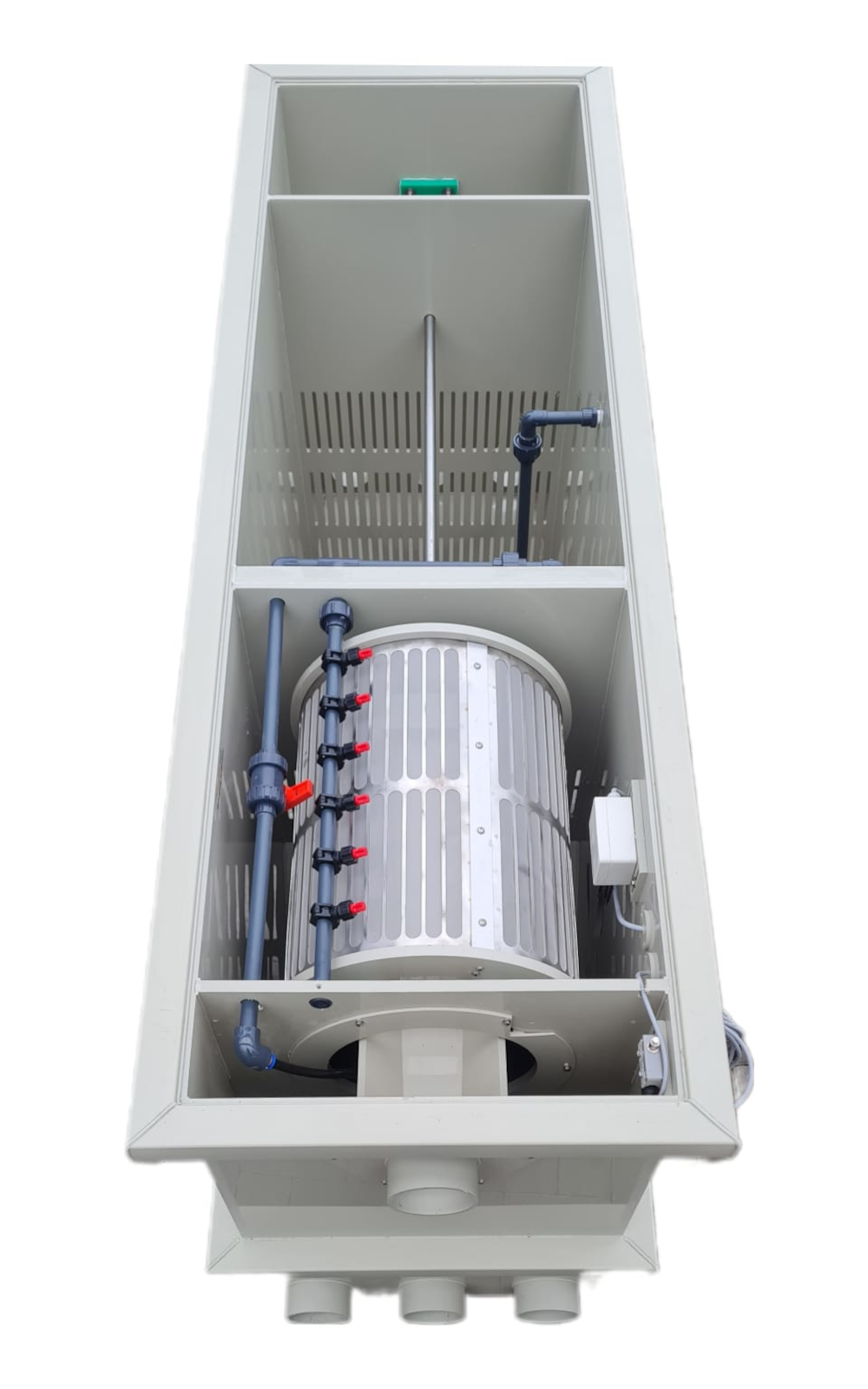 EPS Combi-Trommelfilter CF35 + integrierte Biokammer + integrierte Pumpenkammer + Rinnenspülung + Steuerung + Spülpumpe + UV-Schutz + Edelstahlsieb in Sandwichbauweise