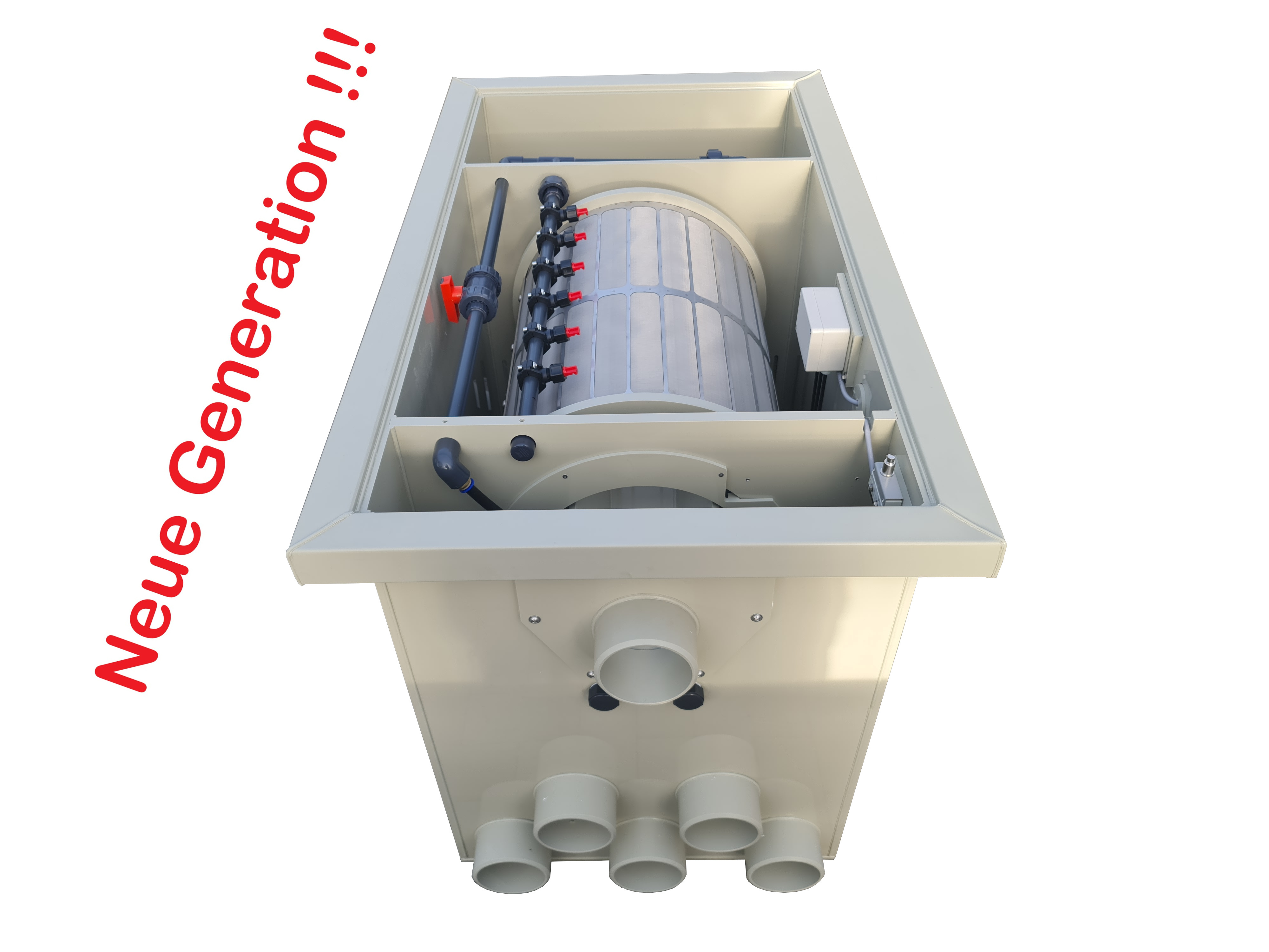 EPS Trommelfilter TF50 + integrierte Pumpenkammer + Rinnenspülung + Steuerung + Spülpumpe + UV-Schutz + Edelstahlsieb in Sandwichbauweise Kopie