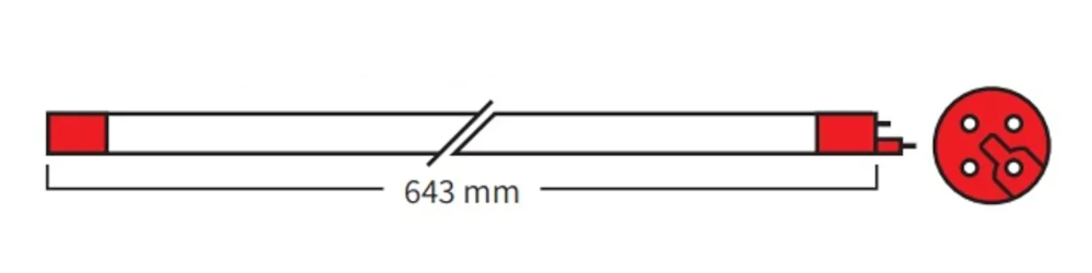Ersatzlampe Tauch UVC 75 W T5 - roter Sockel (long-pin) - 643 mm