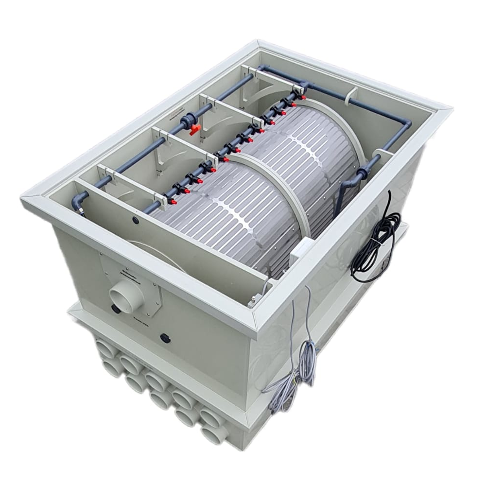 EPS Trommelfilter PP150 + Rinnenspülung + Steuerung + Spülpumpe + UV-Schutz + Edelstahlsieb in Sandwichbauweise EPS Trommelfilter PP150 + Rinnenspülung + Steuerung + Spülpumpe + UV-Schutz + Edelstahlsieb in Sandwichbauweise