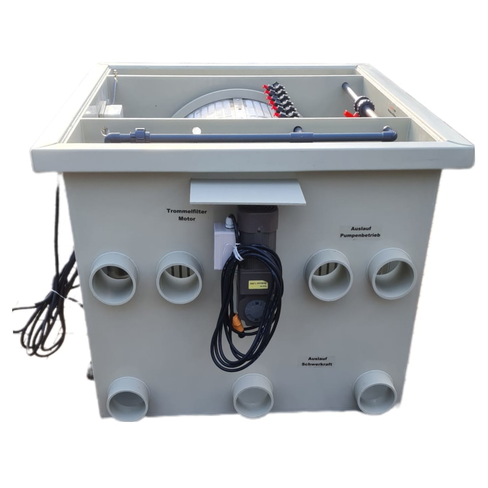 EPS Trommelfilter TF65 + integrierte Pumpenkammer + Rinnenspülung + Steuerung + Spülpumpe + UV-Schutz + Edelstahlsieb in Sandwichbauweise