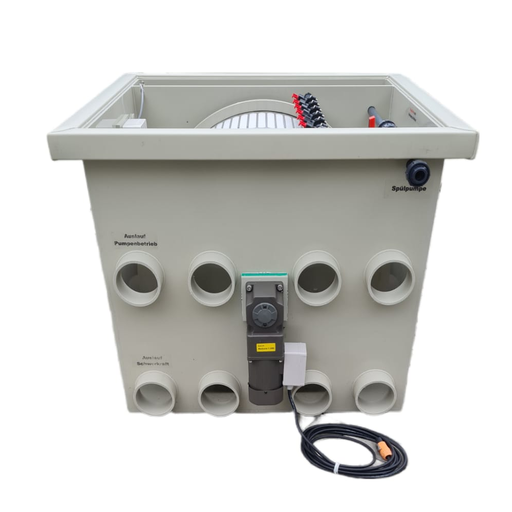 EPS Trommelfilter PP65 + Rinnenspülung + Steuerung + UV-Schutz + Edelstahlsieb in Sandwichbauweise EPS Trommelfilter PP65 + Rinnenspülung + Steuerung + UV-Schutz + Edelstahlsieb in Sandwichbauweise