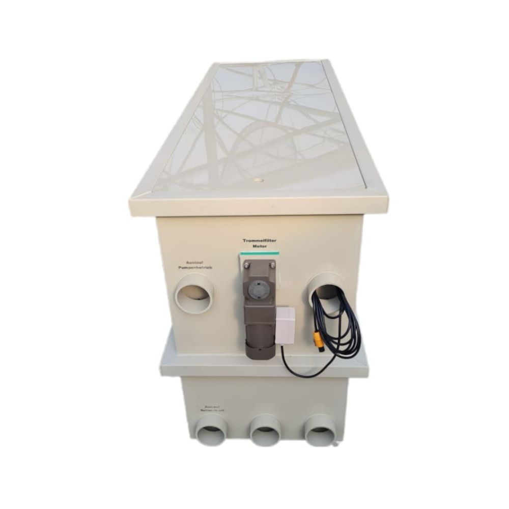 EPS Combi-Trommelfilter CL35 + integrierte Biokammer + Rinnenspülung + Steuerung + Spülpumpe + UV-Schutz + Edelstahlsieb in Sandwichbauweise