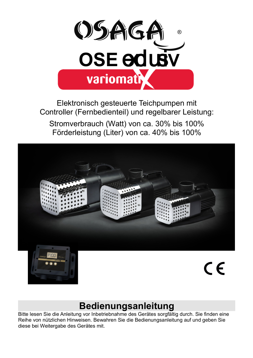 OSAGA Variomatix exclusiv OSE 22000 VX regelbare Teichpumpe mit Edelstahl Ansaugkorb