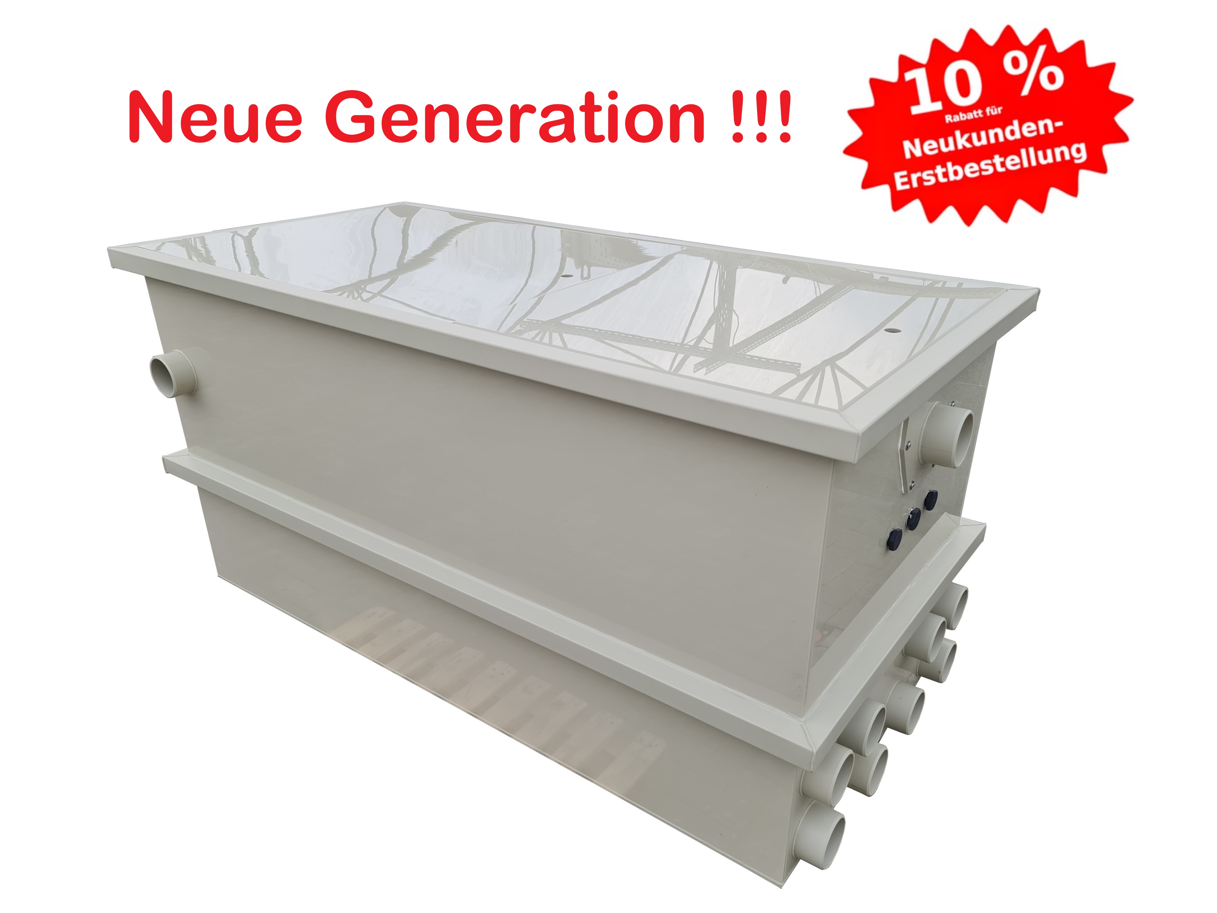 EPS Combi-Trommelfilter CL80 + integrierte Biokammer + Rinnenspülung + Steuerung + Spülpumpe + UV-Schutz + Edelstahlsieb in Sandwichbauweise