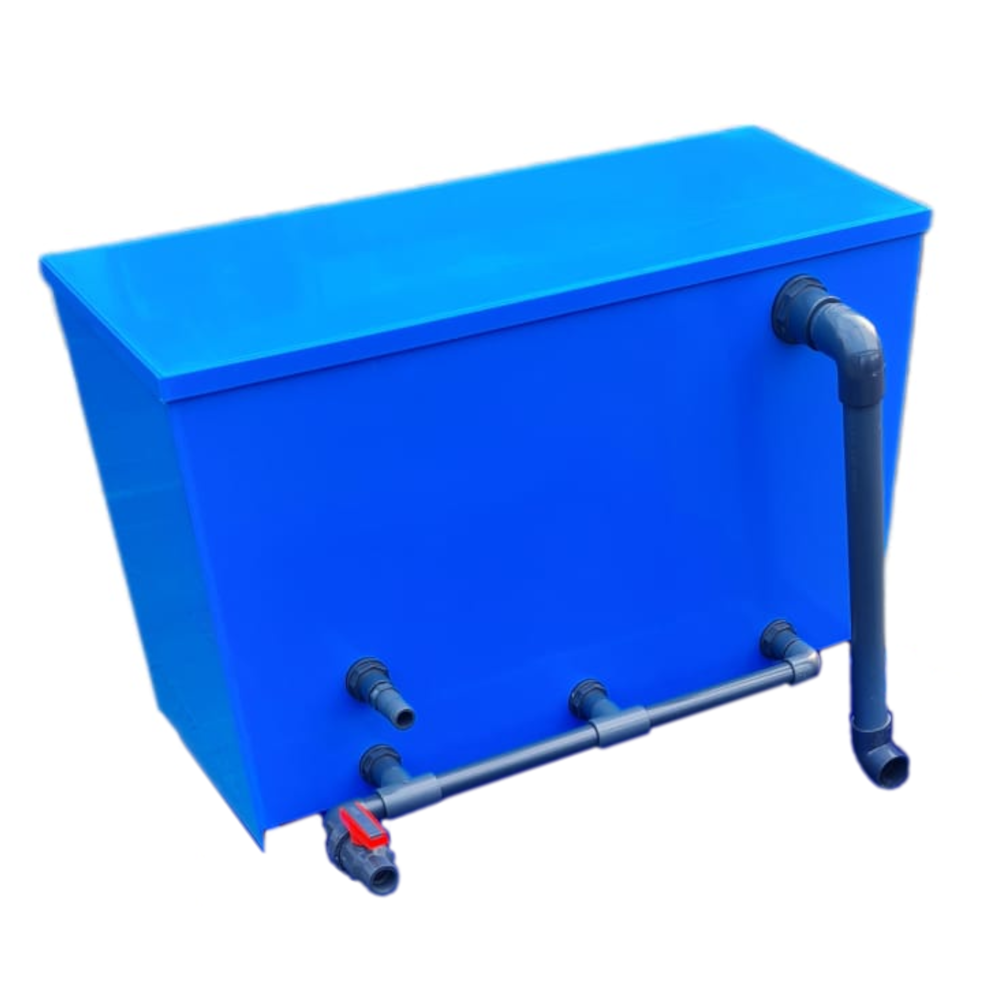Aufsatzfilter 230 L, blau mit Deckel und kompletter Verrohrung für 600 L Becken Aufsatzfilter 230 L, blau mit Deckel und kompletter Verrohrung für 600 L Becken