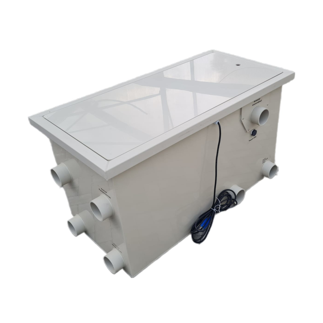EPS Combi-Trommelfilter CL25 Quer + integrierte Biokammer + Rinnenspülung + Steuerung + Spülpumpe + UV-Schutz + Edelstahlsieb in Sandwichbauweise EPS Combi-Trommelfilter CL25 Quer + integrierte Biokammer + Rinnenspülung + Steuerung + Spülpumpe + UV-Schutz + Edelstahlsieb in Sandwichbauweise